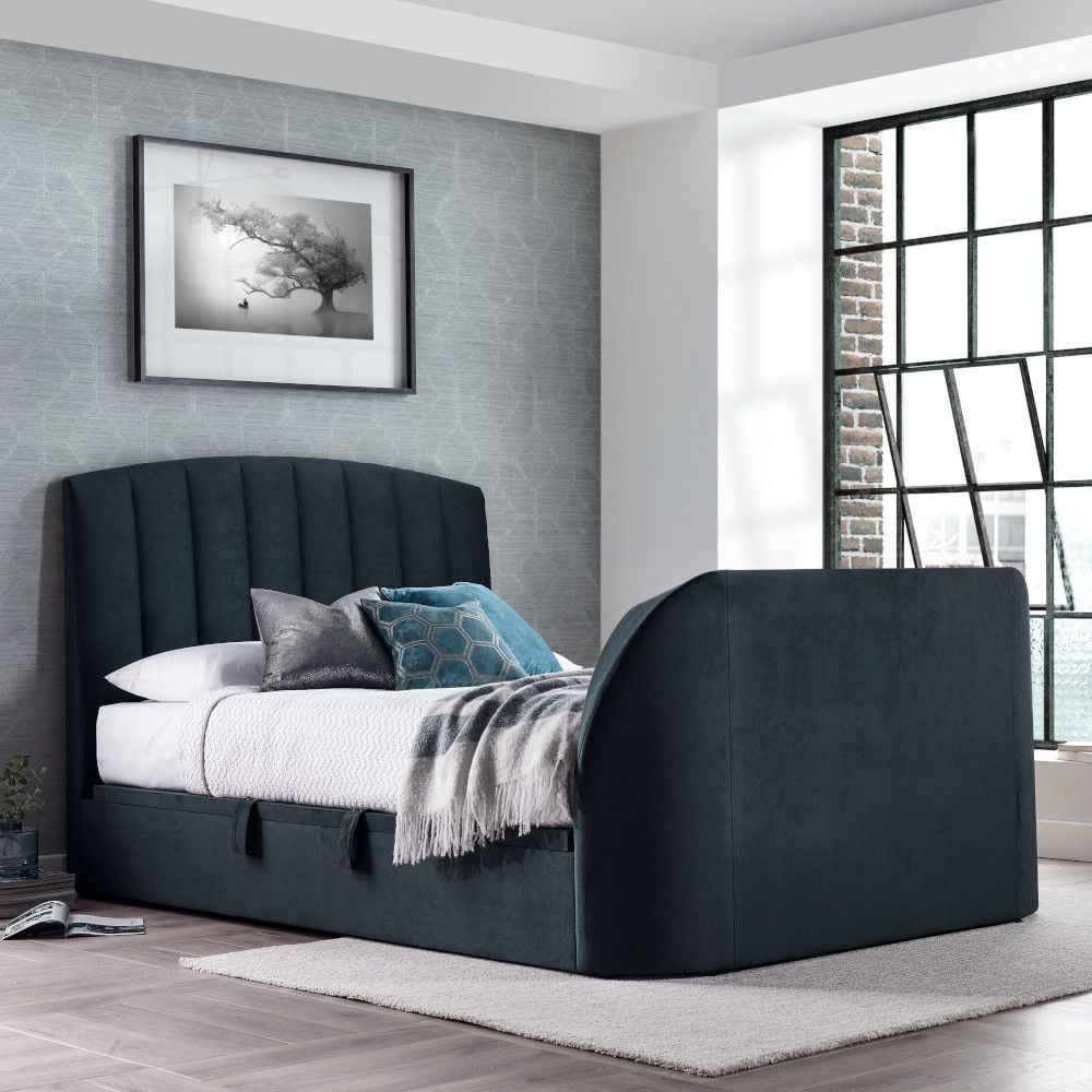 Flintstone Onyx Dark Grey Velvet Ottoman Electric TV Bed