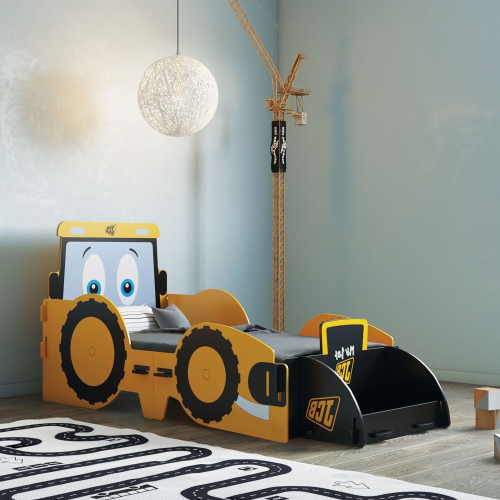 Happy Beds Yellow Digger Kids Single Bed 90 x 190 cm JCB Childrens Bed 