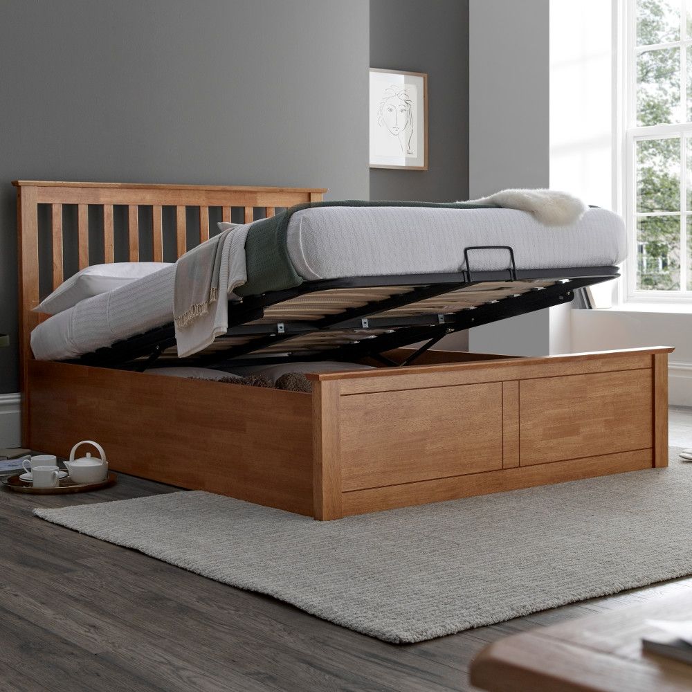 Malmo Oak Wooden Ottoman Bed Frame 4ft6 Double