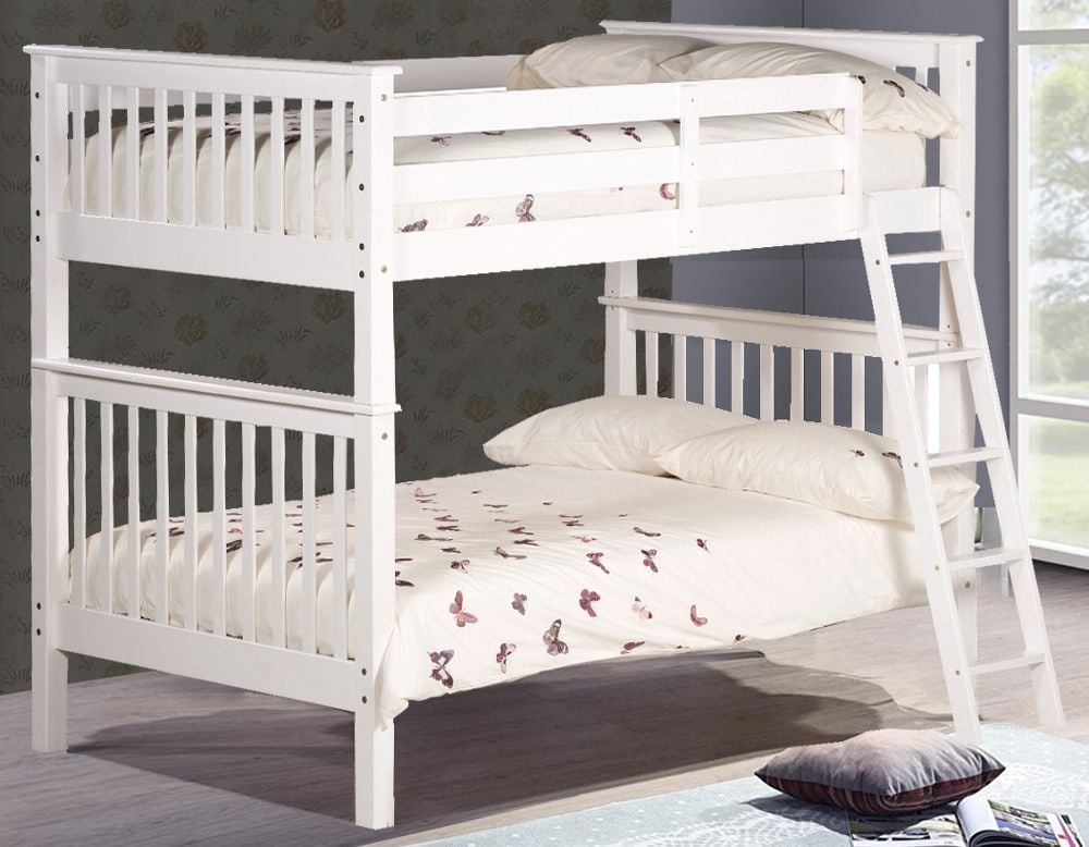 Malvern White Wooden Quadruple Sleeper, Small Double Bunk Beds Uk