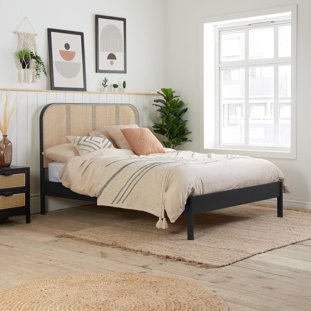 Margot Rattan Black Wooden Bed Frame Happy Beds