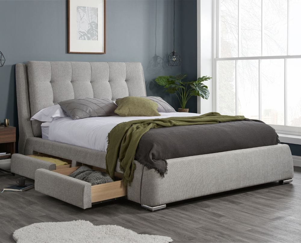 Mayfair Grey Fabric 4 Drawer Storage Bed, Grey Fabric King Bed