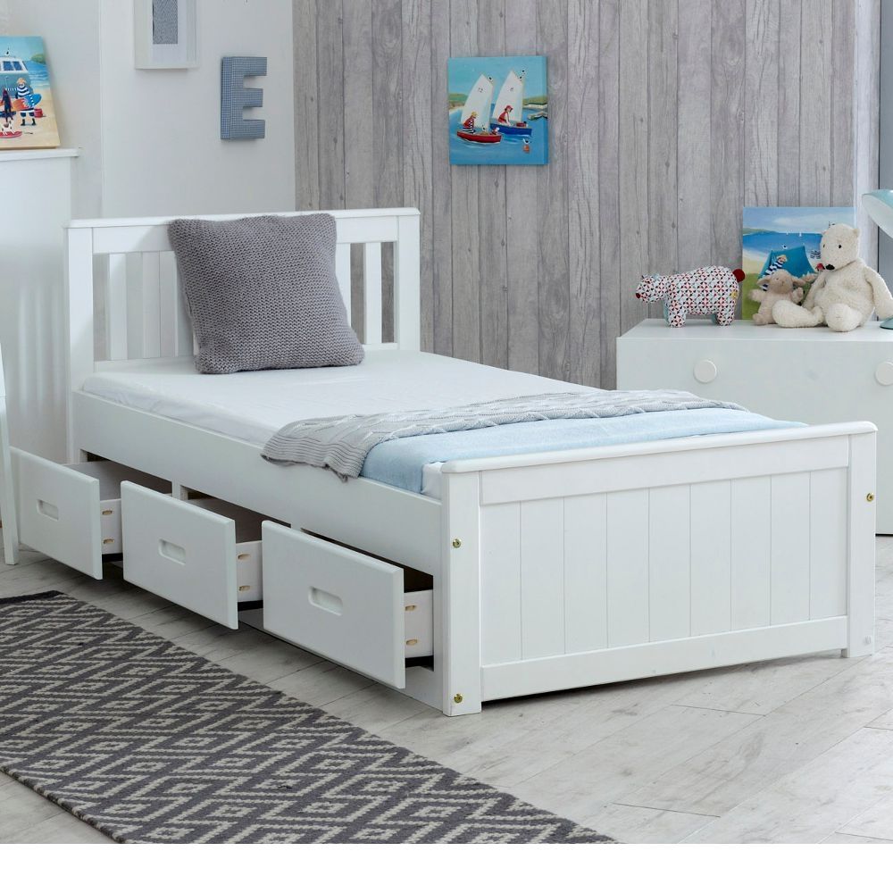 Mission White Wooden Storage Bed, All White Bed Frame