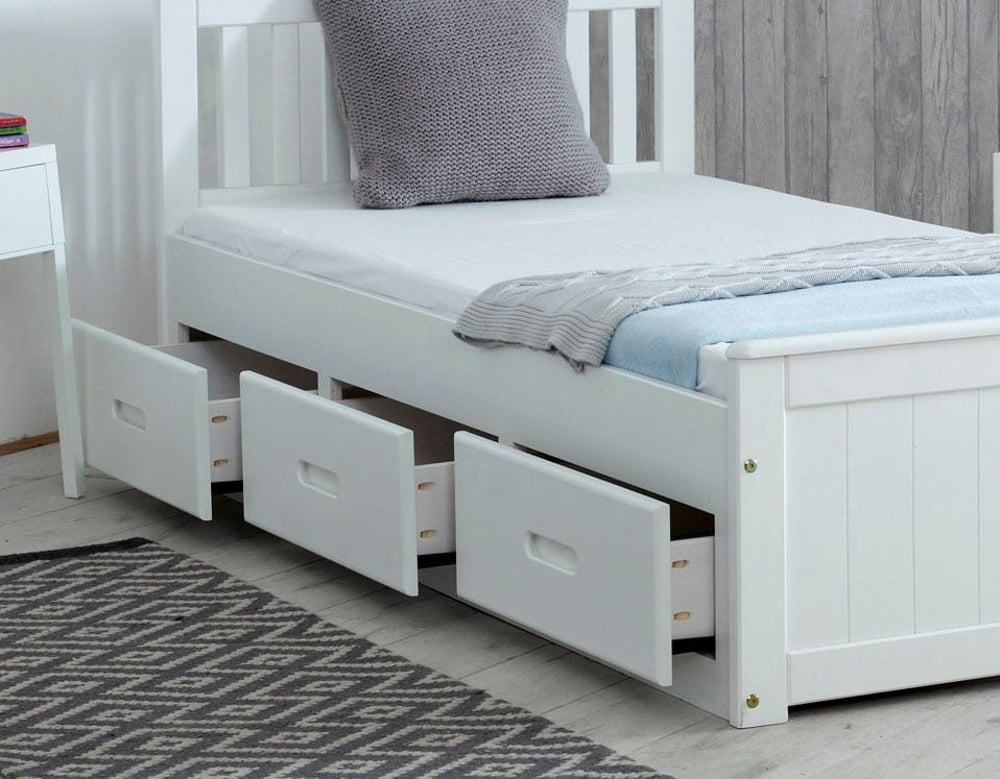 Mission White Wooden Storage Bed, White Twin Mate’s Platform Storage Bed With 3 Drawers