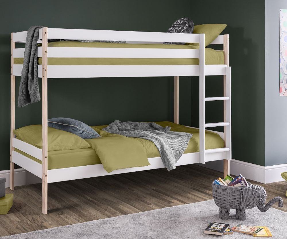 Nova White And Oak Bunk Bed Frame 3ft, Small Single Bunk Bed Mattress