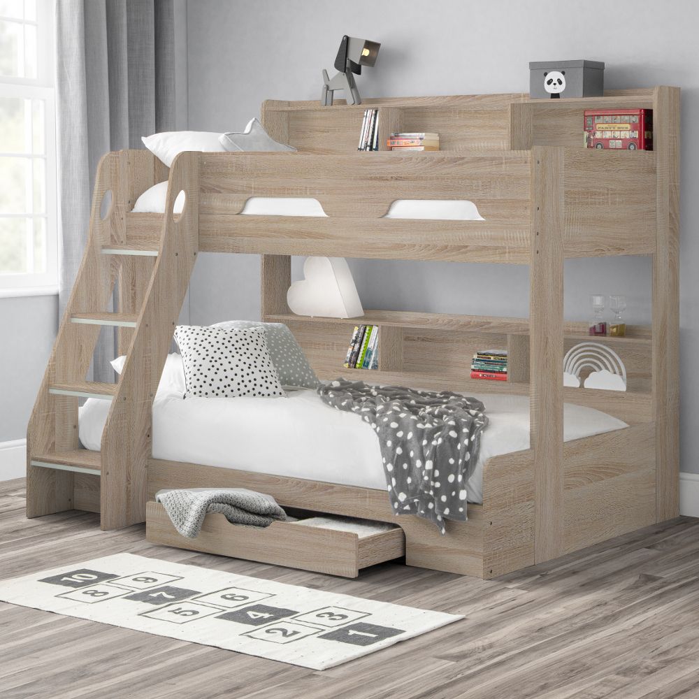 Orion Oak Wooden Storage Triple Sleeper, Bunk Beds Double On Bottom Single On Top