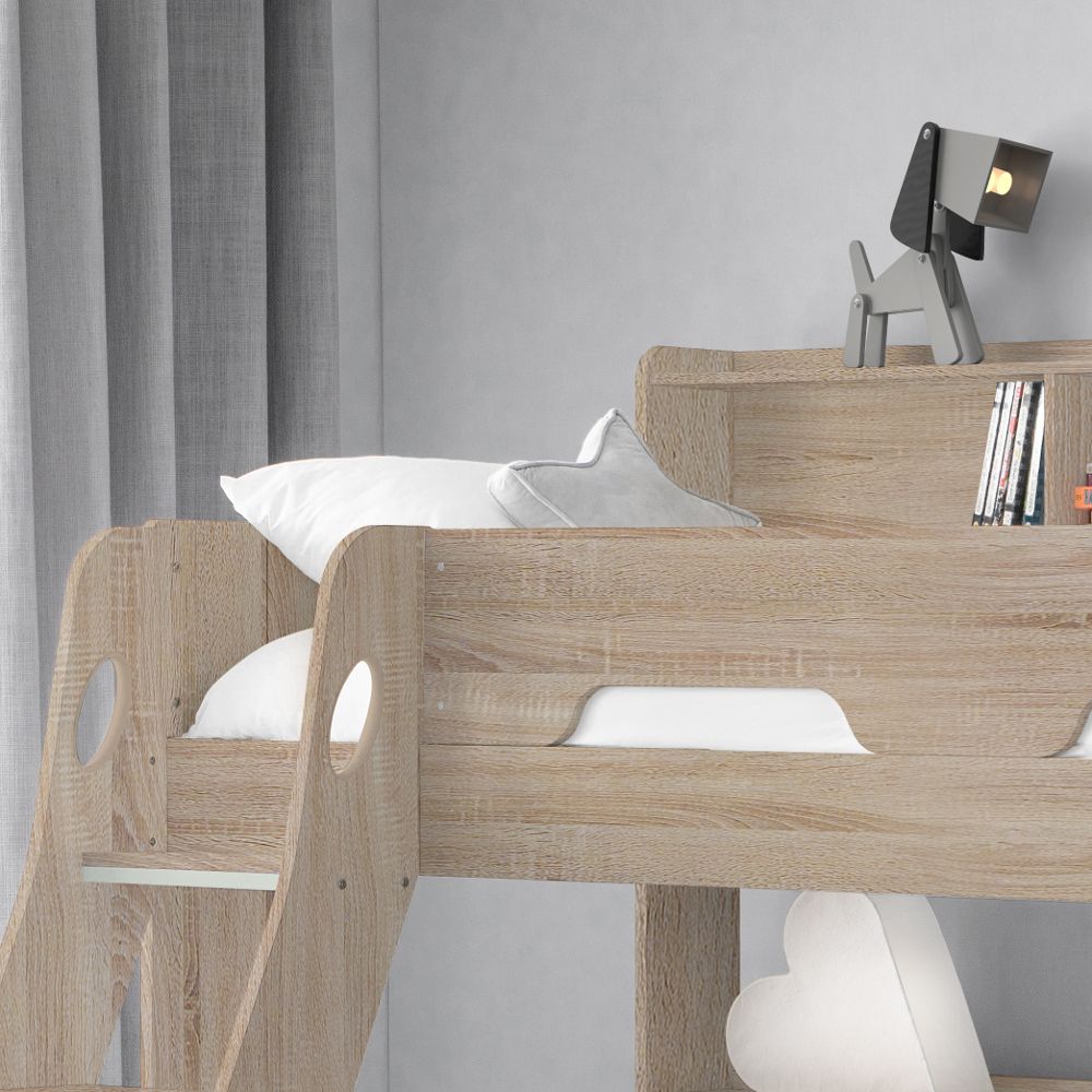 Orion Oak Wooden Storage Triple Sleeper Bunk Bed Frame 3ft Single Top