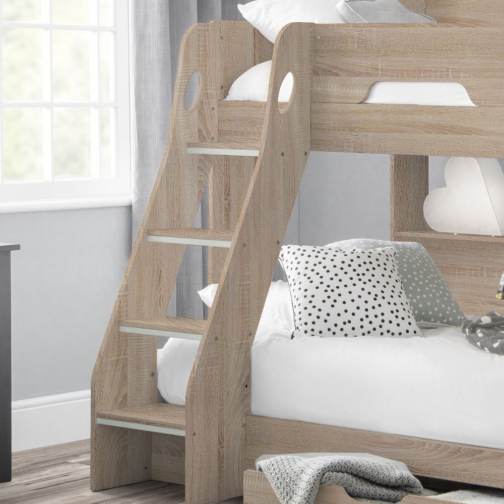 Orion Oak Wooden Storage Triple Sleeper Bunk Bed Frame 3ft Single Top