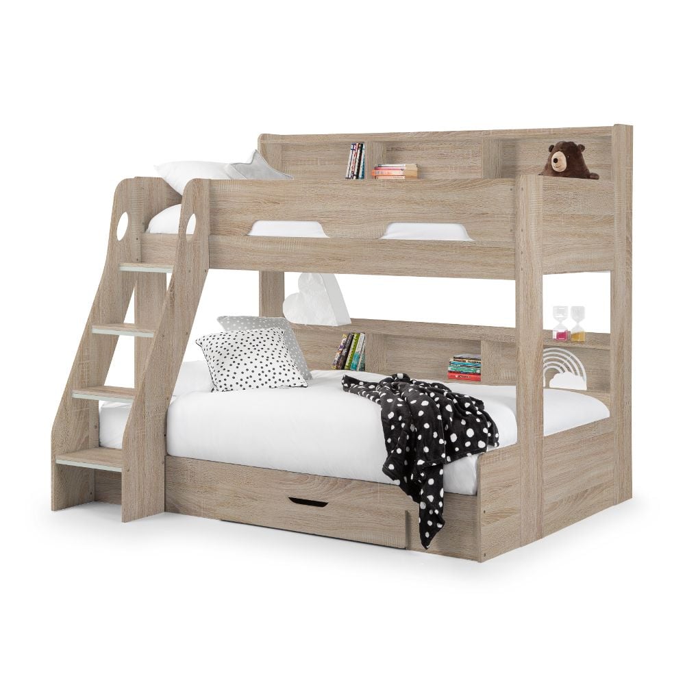 Orion Oak Wooden Storage Triple Sleeper, Triple Sleeper Bunk Bed With Trundle
