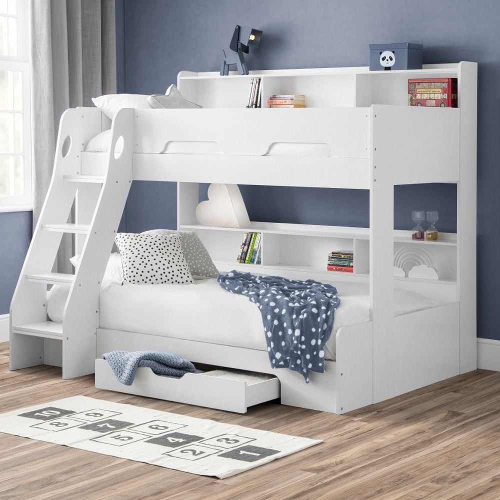 Orion White Wooden Storage Triple, Small Double Bunk Bed With Trundle