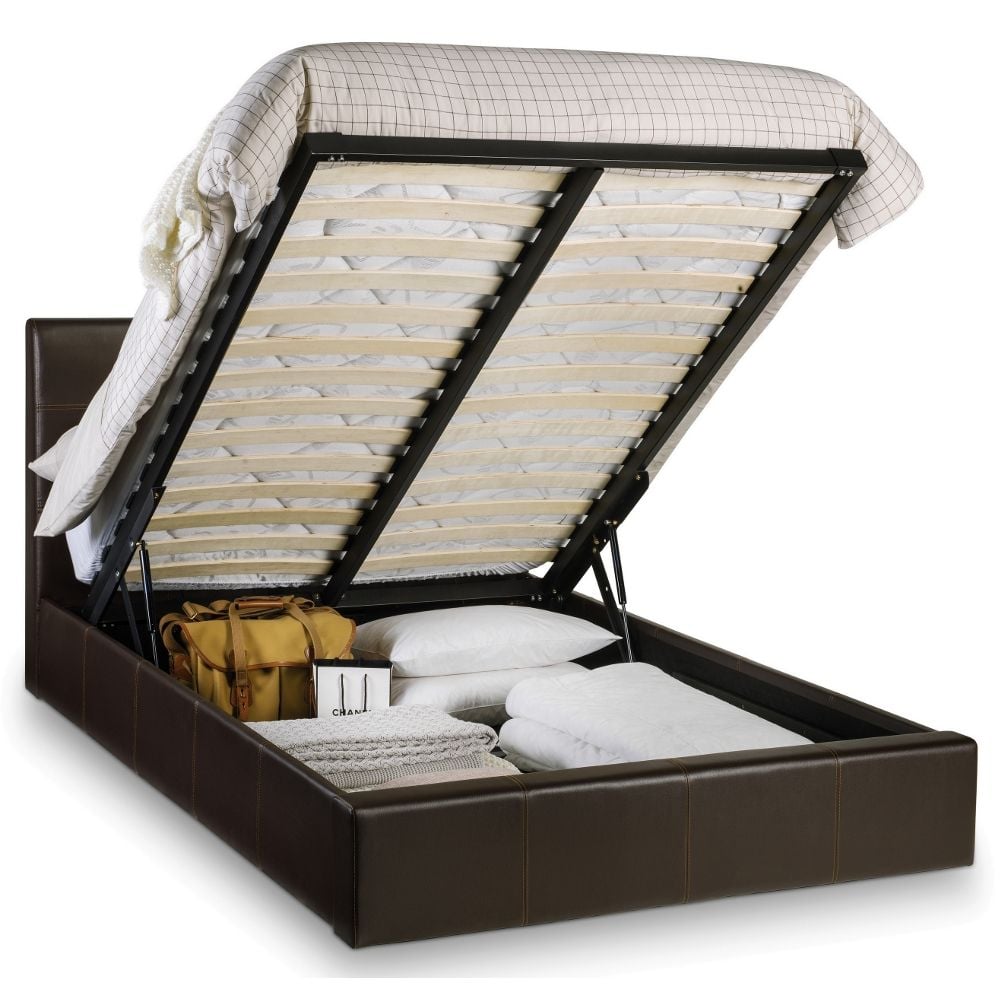Phoenix Brown Faux Leather Ottoman Storage Bed Frame 3ft Single