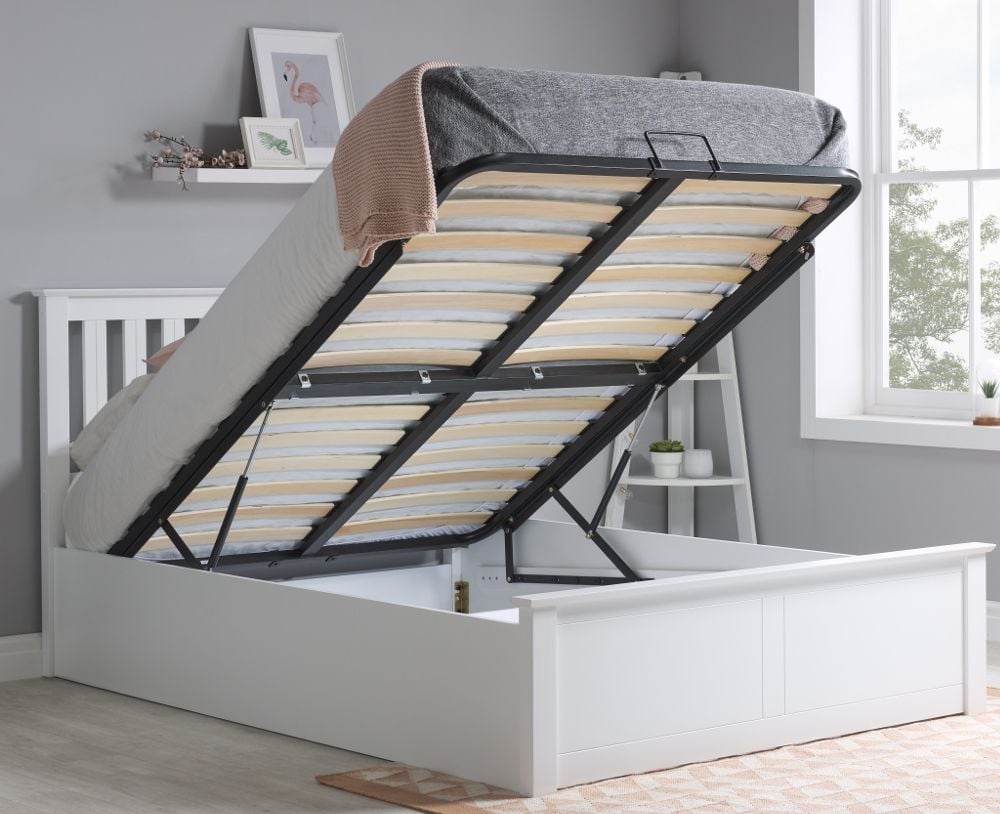 Phoenix White Wooden Ottoman Storage Bed