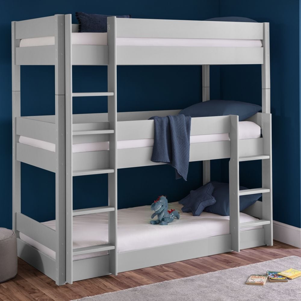 Trio Grey Wooden Triple Sleeper Bunk Bed Frame 3ft Single