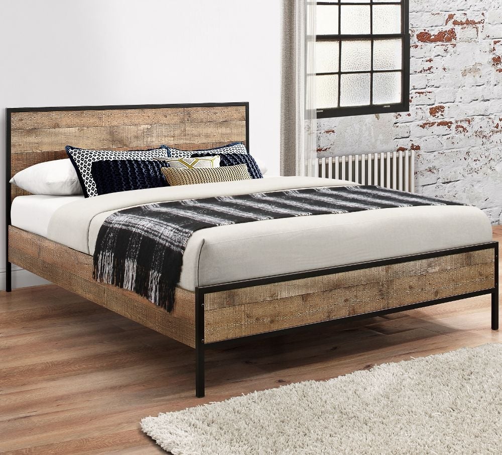 Urban Rustic Wooden And Metal Bed, Wooden Bed Frame Styles
