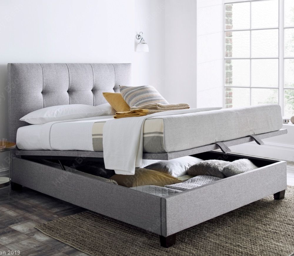 Walkworth Light Grey Fabric Ottoman, Light Grey King Bed Frame With Storage