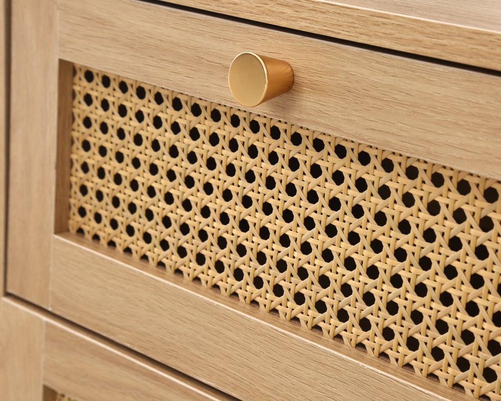 Croxley Oak 2 Drawer Rattan Bedside Table Close-Up