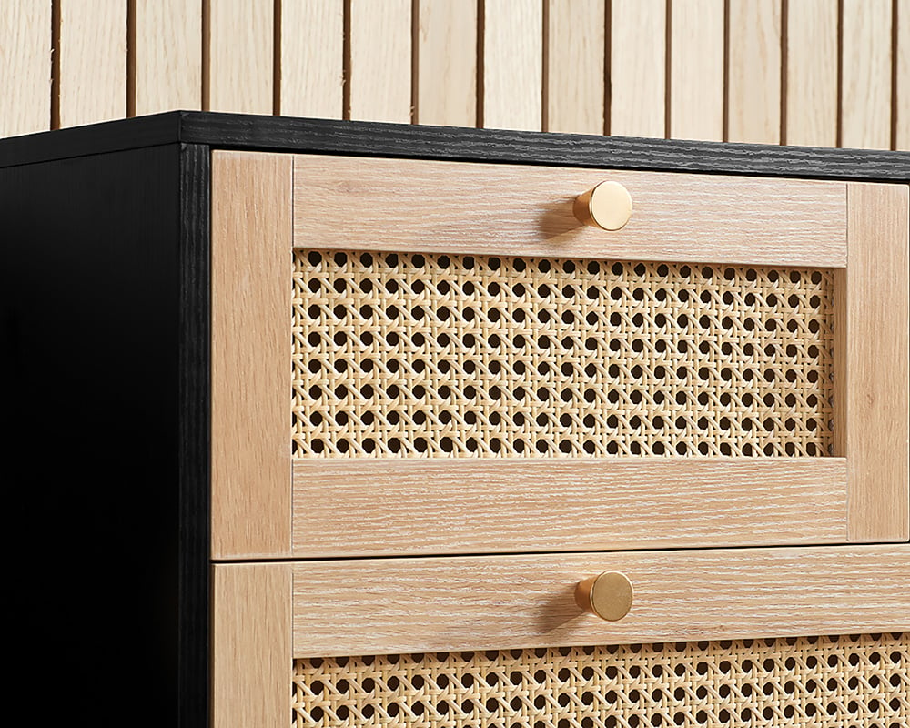 Croxley Black 5 Drawer Rattan Chest of Drawers