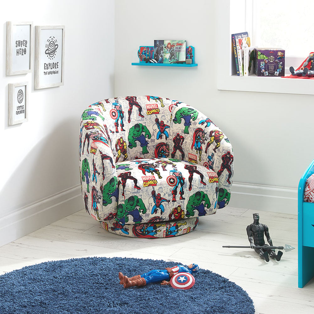 Children's Marvel Accent Swivel Chair Fabric Close-Up