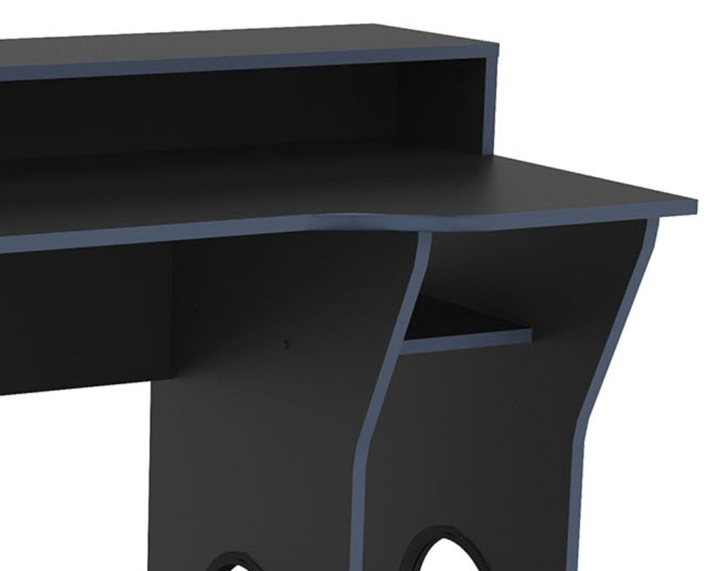 Enzo Black and Blue Gaming Desk Close-Up