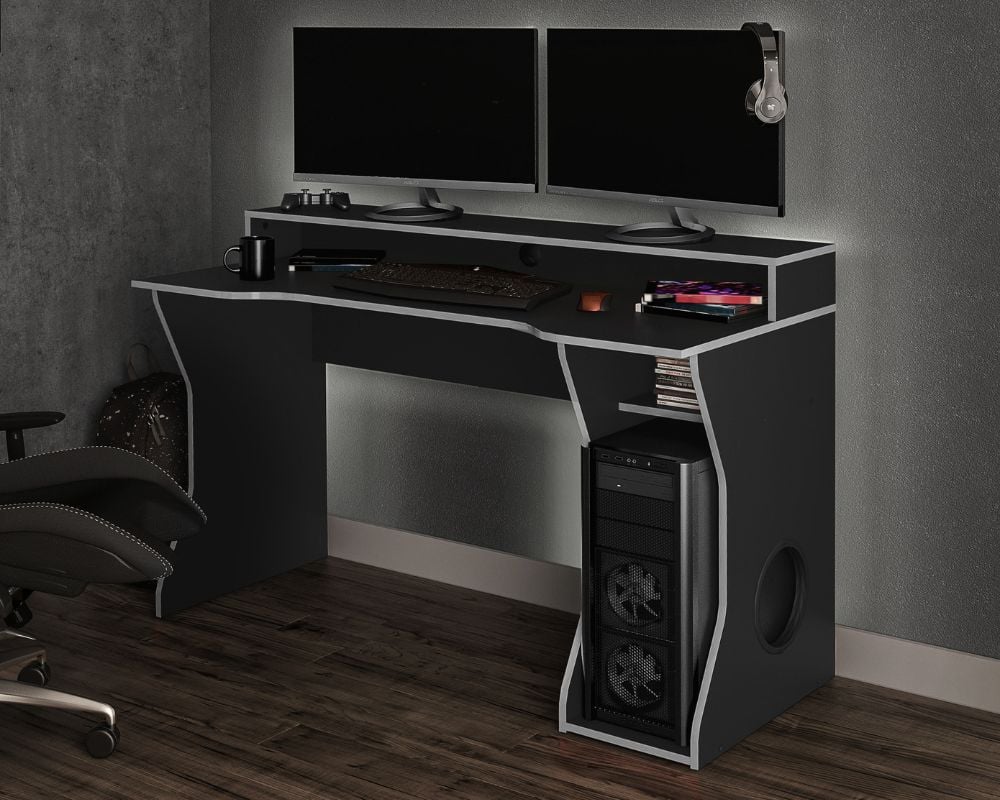 Enzo Black and Silver Gaming Desk Close-Up