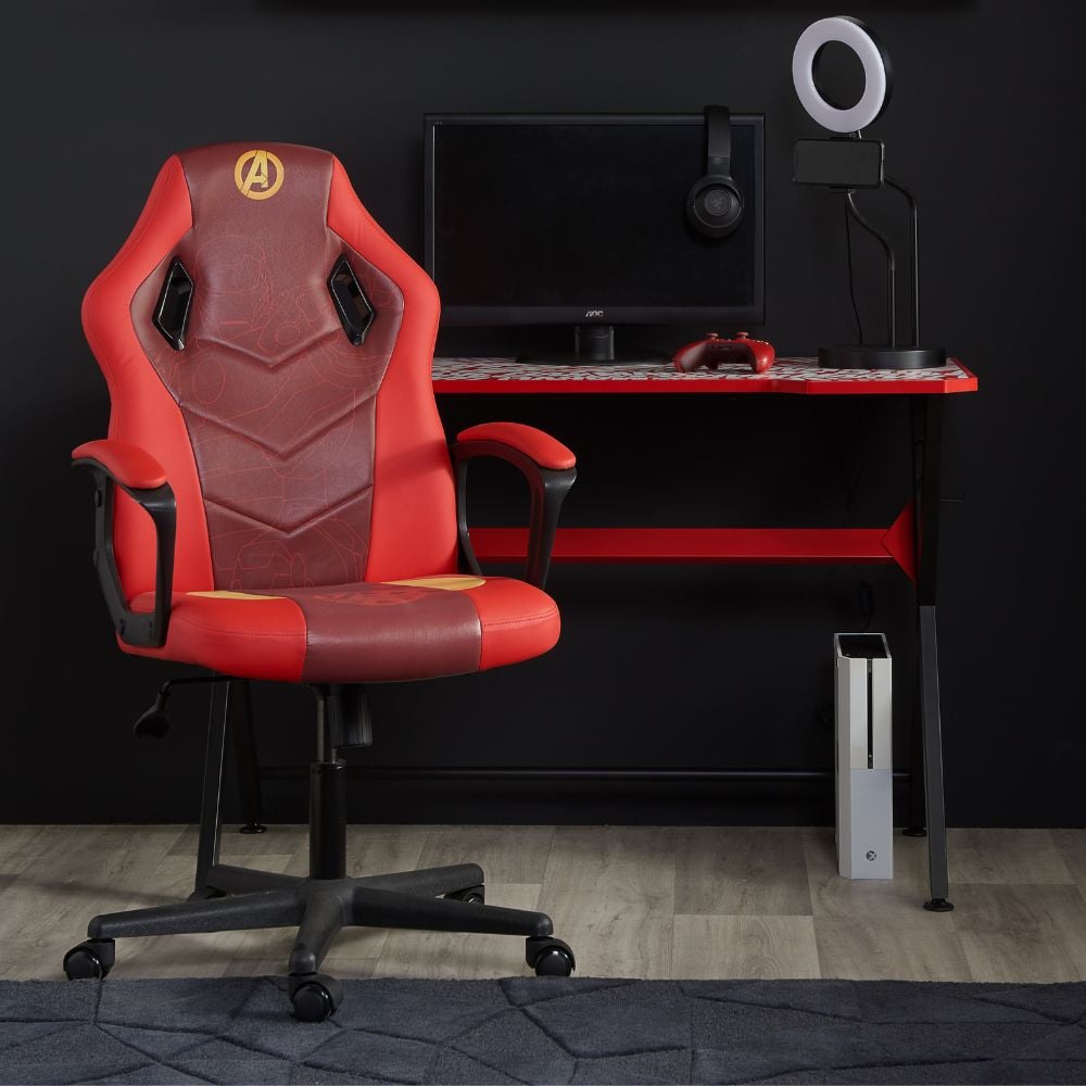 Marvel Avengers Red Leather Computer Gaming Chair Ironman Imagery Close-Up