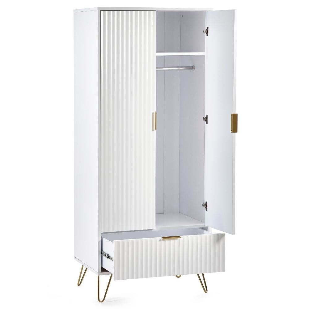 Murano White Wooden 2 Door Combination Wardrobe Interior Close-Up