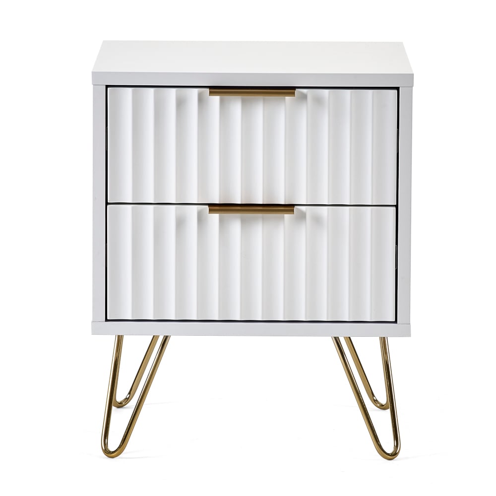 Murano White Wooden 2 Drawer Bedside Table Drawers Close-Up