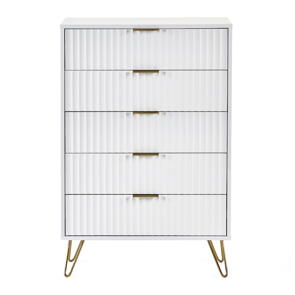 Murano White Wooden 5 Drawer Chest Drawers Close-Up