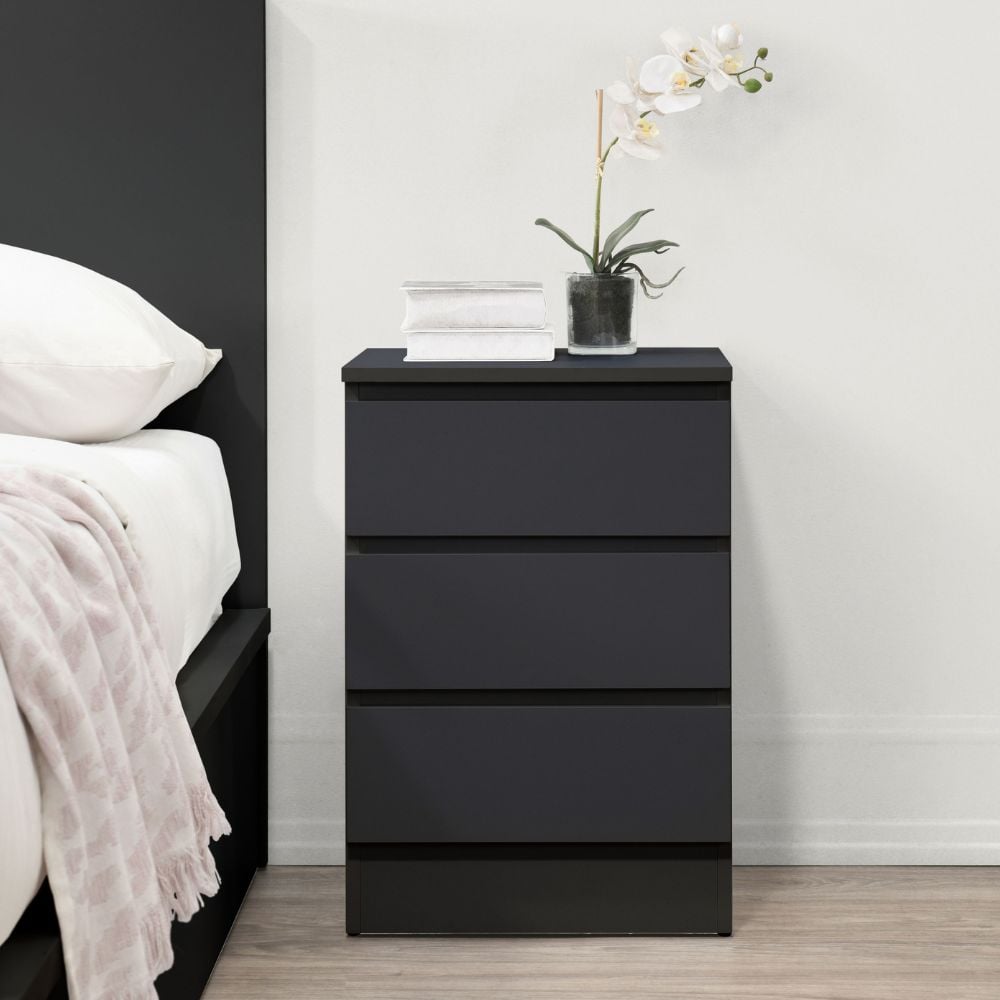 Oslo Black 3-Drawer Bedside Table