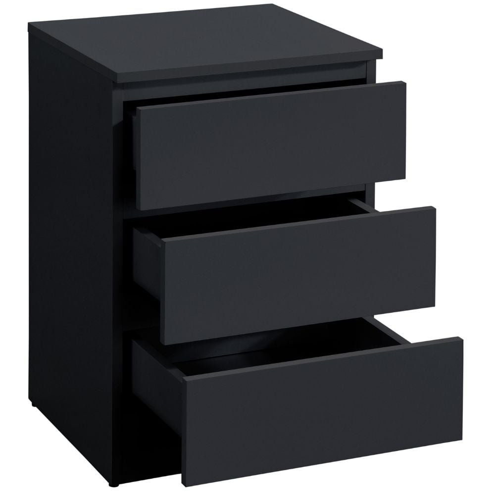 Oslo Black 3-Drawer Bedside Table Drawers Close-Up
