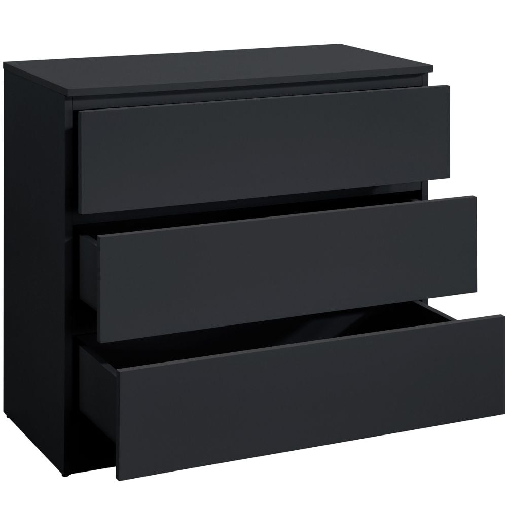 Oslo Black 3-Drawer Chest Drawers Close-Up