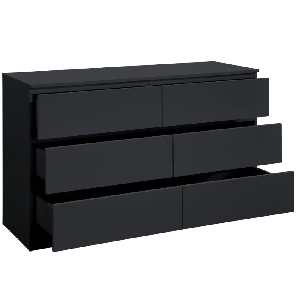 Oslo Black 6-Drawer Chest Drawers Close-Up