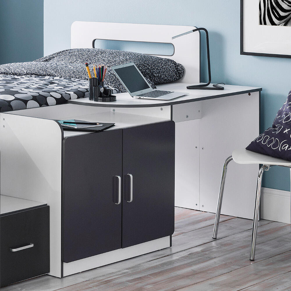 Cookie Grey And White Cabin Bed Desk Image