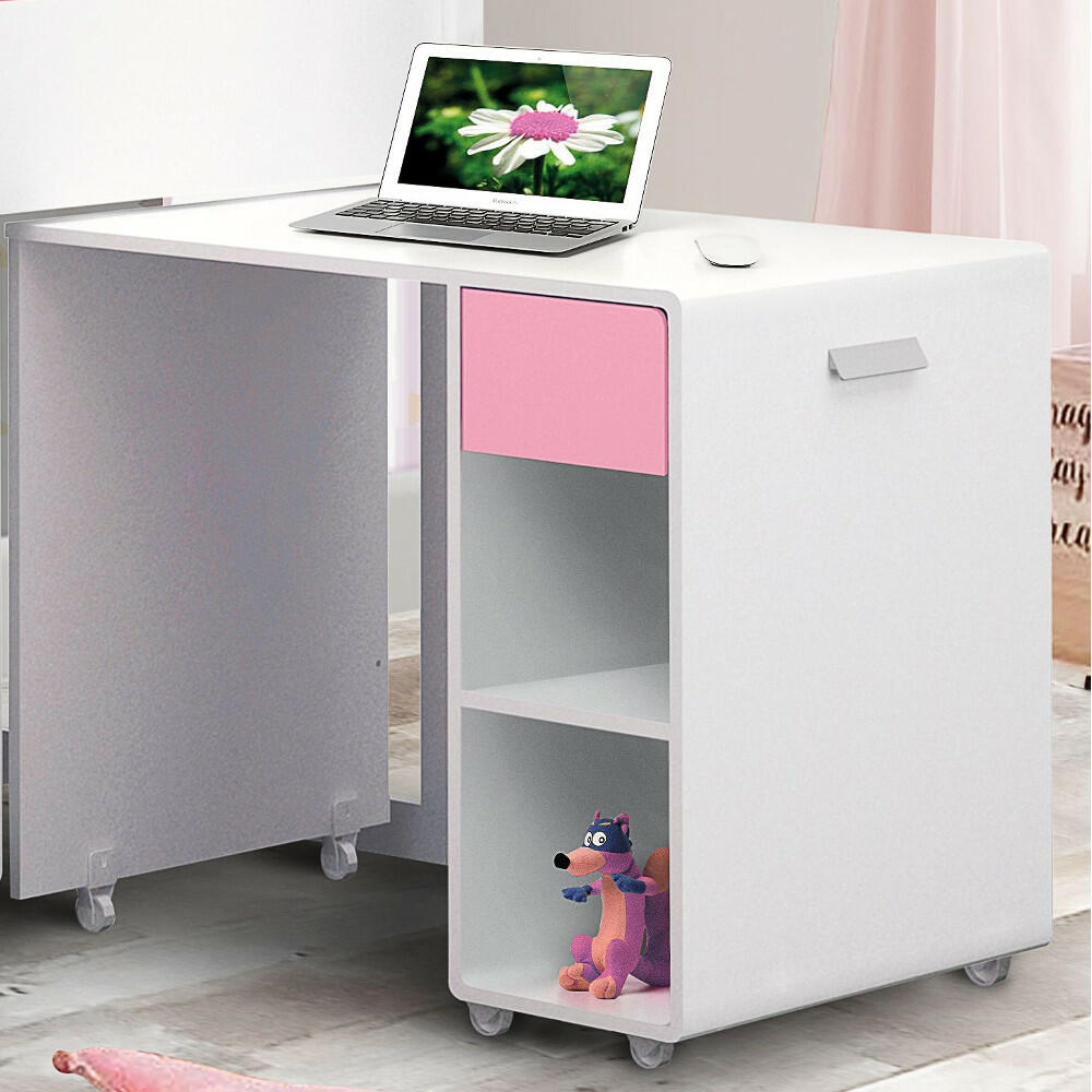 Kimbo Pink And White Mid Sleeper Cabin Bed Desk Image