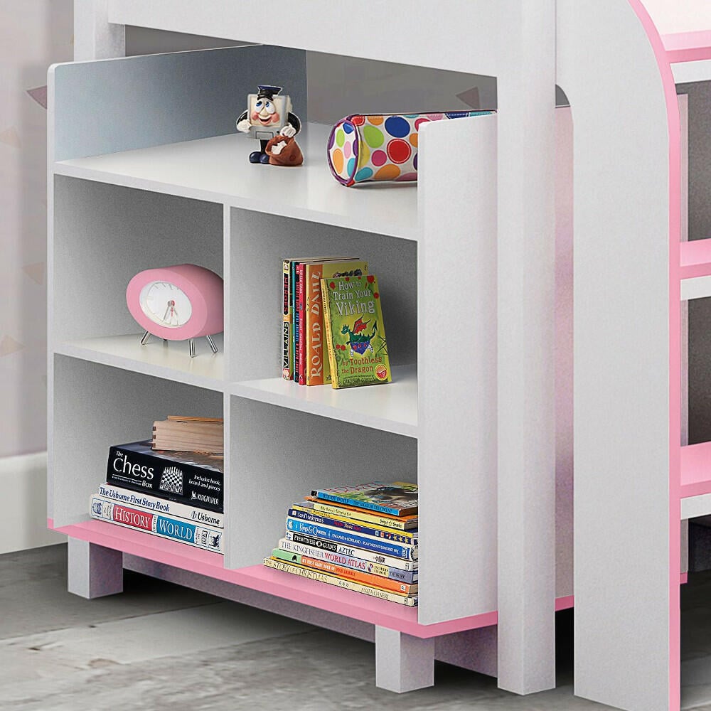 Kimbo Pink And White Mid Sleeper Cabin Bed Storage Image
