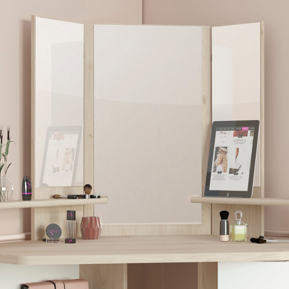 Happy Beds Beauty Bar Oak and White Dressing Table Mirrors