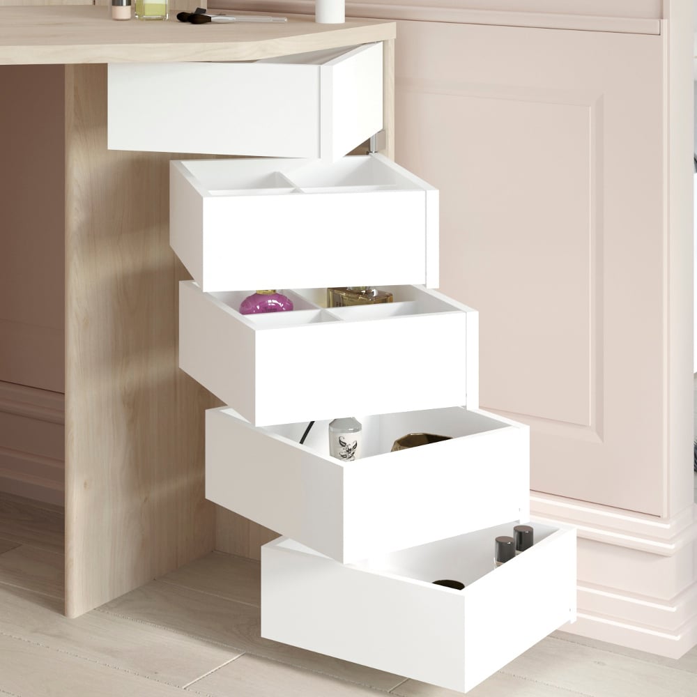 Happy Beds Beauty Bar Oak and White Dressing Table Drawers