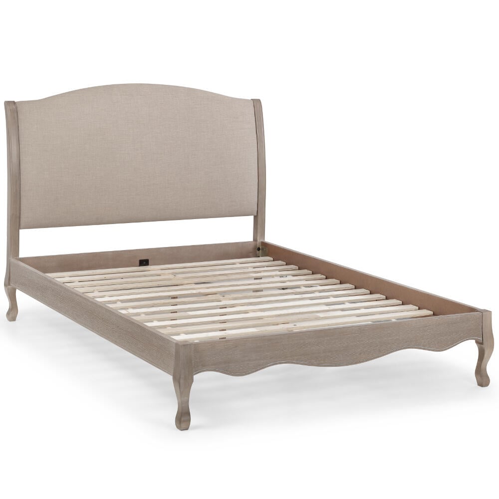 Camille Oatmeal Fabric And Oak Wooden Bed Full Shot 2