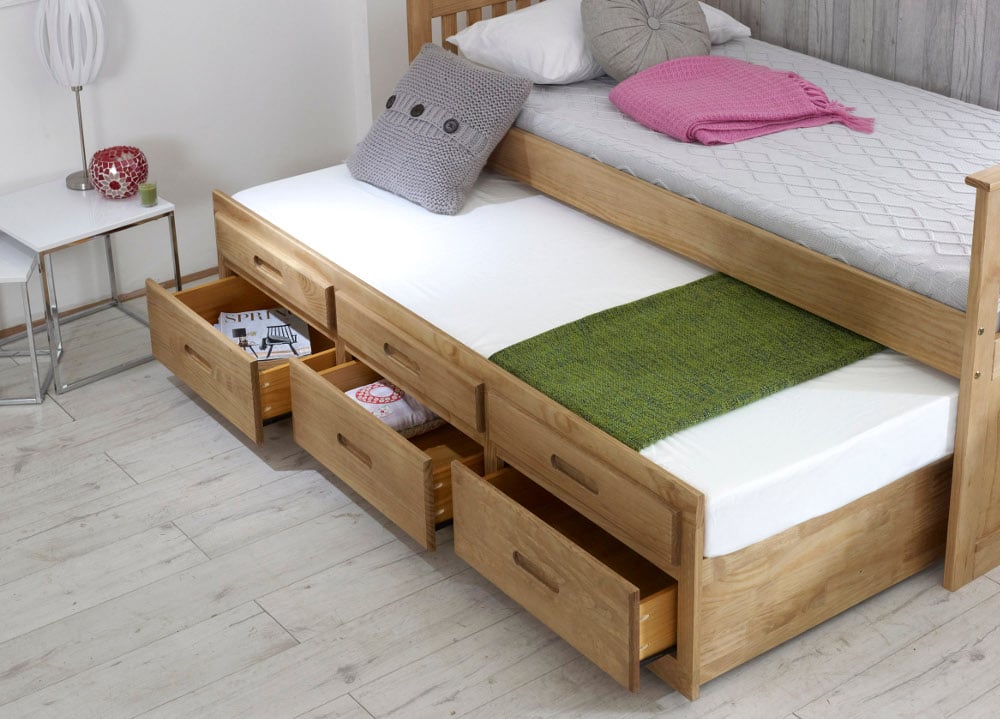 Captain's Waxed Pine Wooden Guest Bed Storage Image