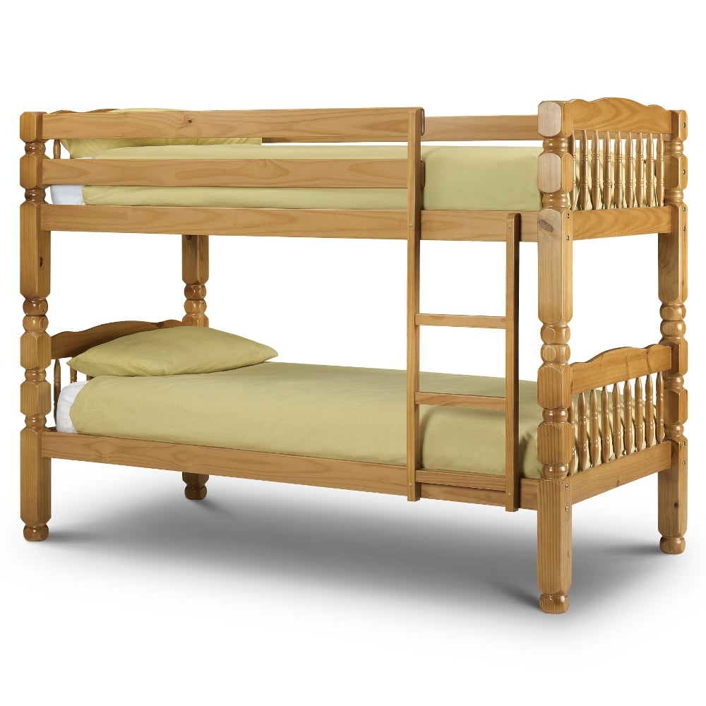Chunky Antique Solid Pine Wooden Bunk Bed Full Shot
