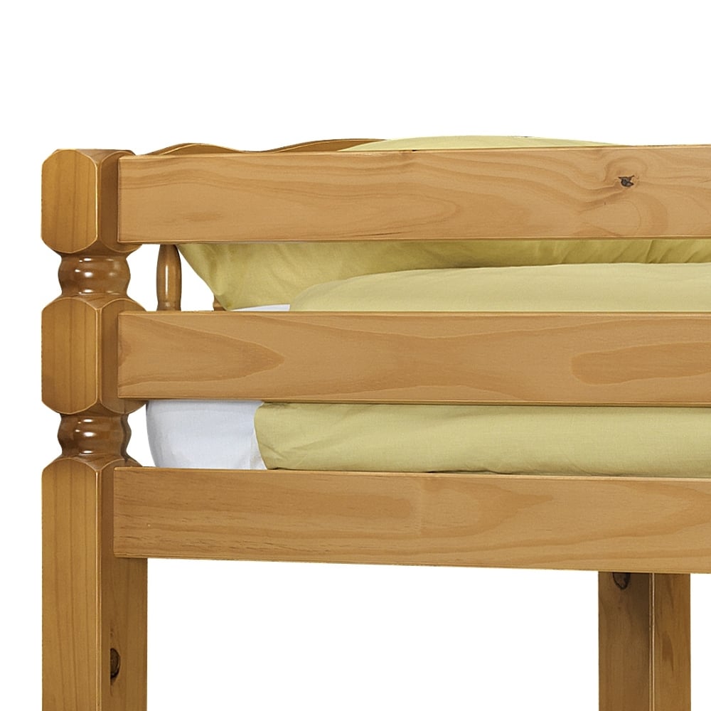 Chunky Antique Solid Pine Wooden Bunk Bed Close Up Shot