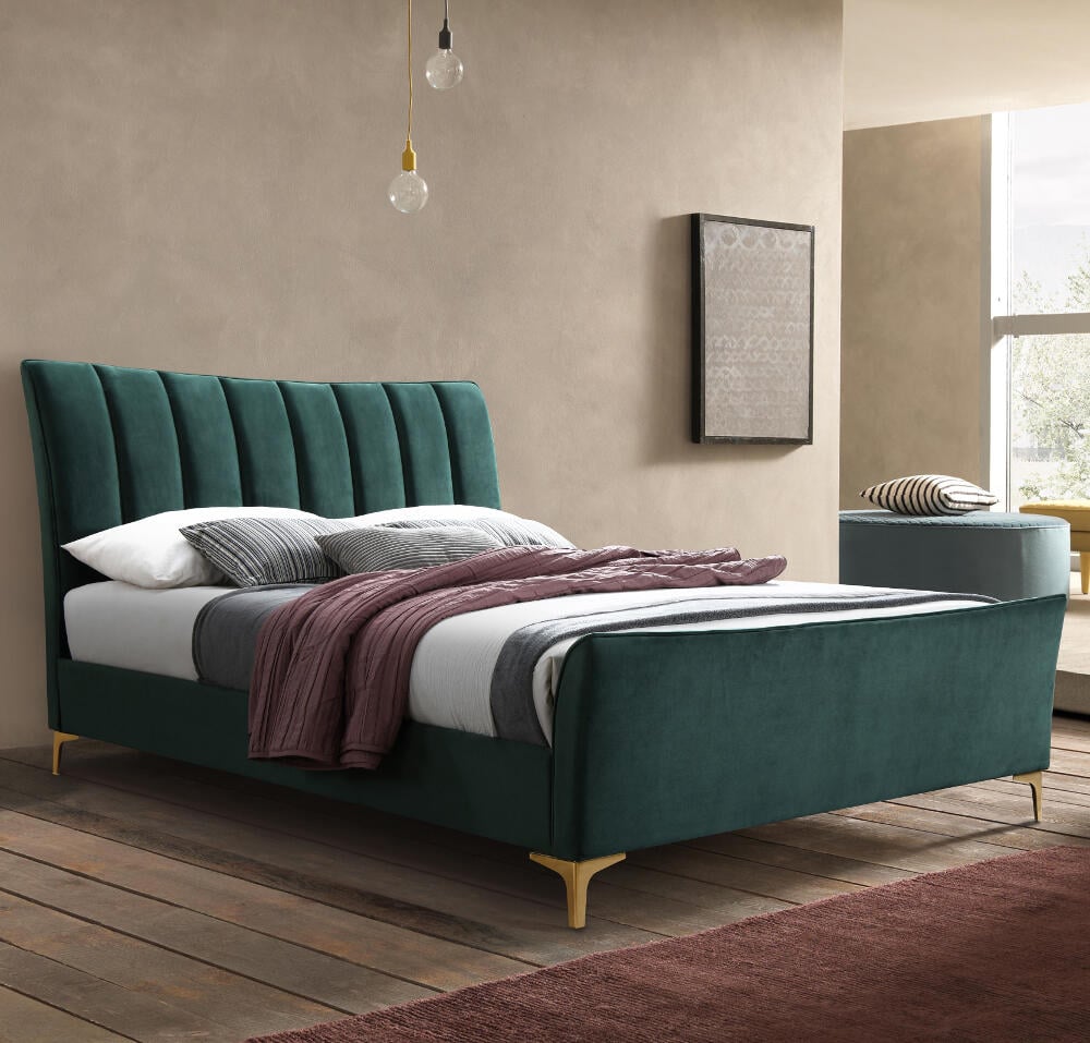Clover Green Velvet Bed Room Set