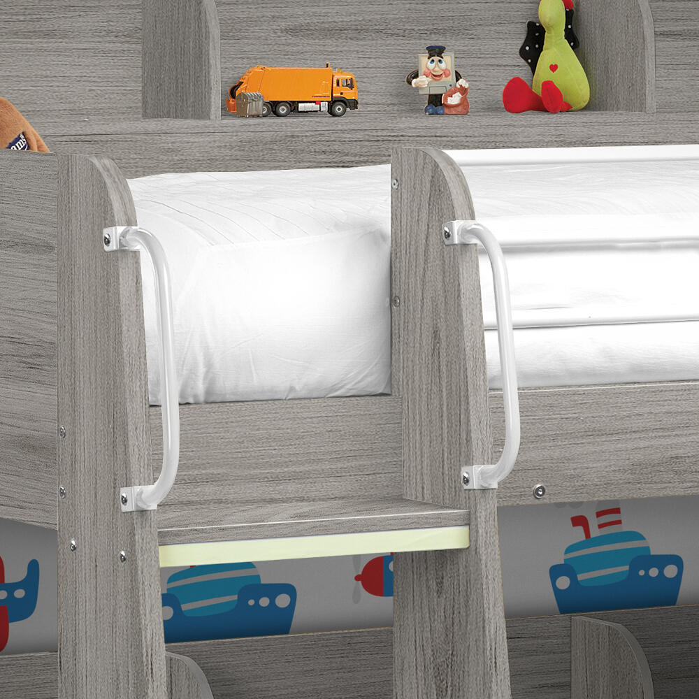 Domino Grey Oak Wooden And Metal Kids Storage Bunk Bed Ladder Image