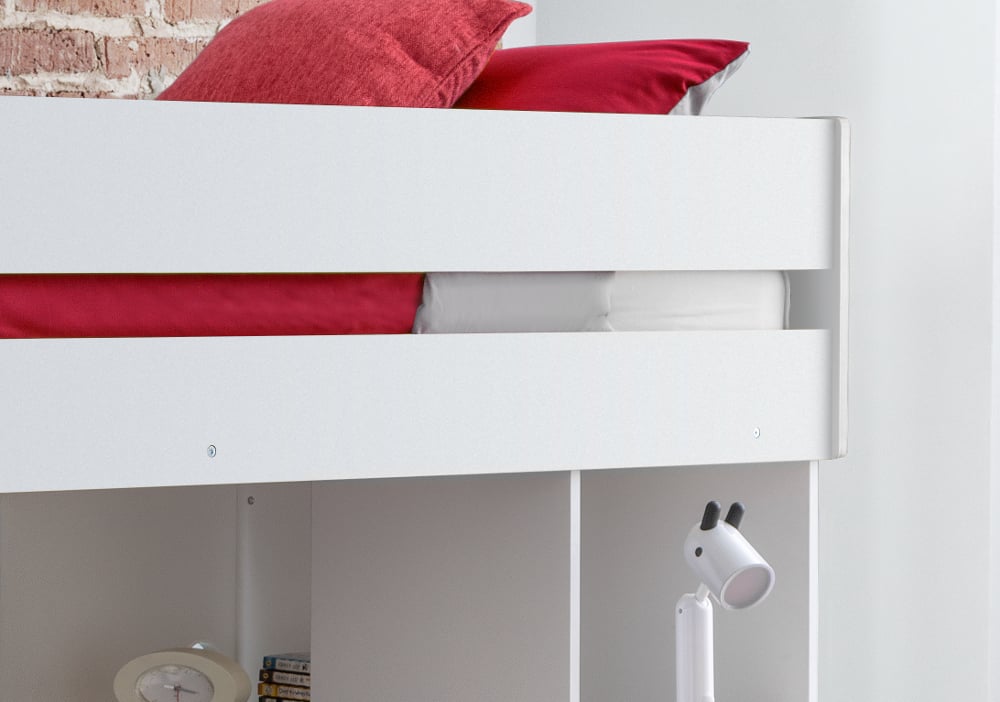 Eclipse White Wooden Storage Bunk Bed Close Up Image