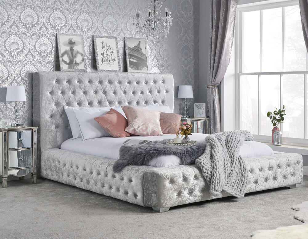 Charcoal crushed velvet on sale bed