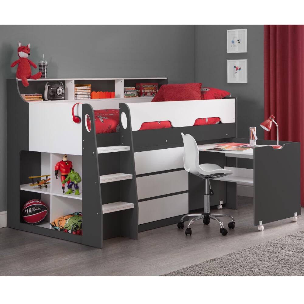Jupiter Grey And White Wooden Mid Sleeper Cabin Bed Full Image