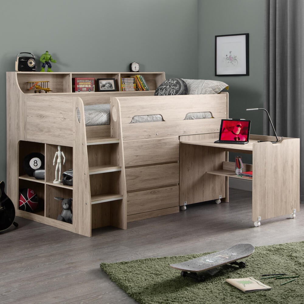 Jupiter Oak Wooden Mid Sleeper Cabin Bed Full Image