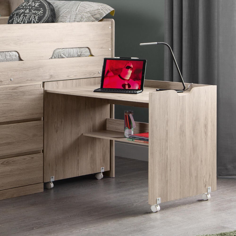 Jupiter Oak Wooden Mid Sleeper Cabin Bed Desk Image