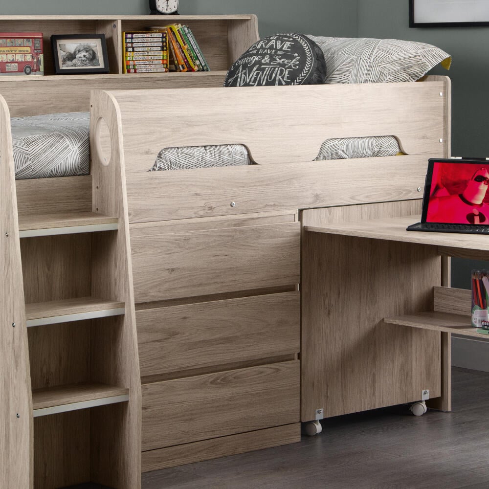 Jupiter Oak Wooden Mid Sleeper Cabin Bed Close Up