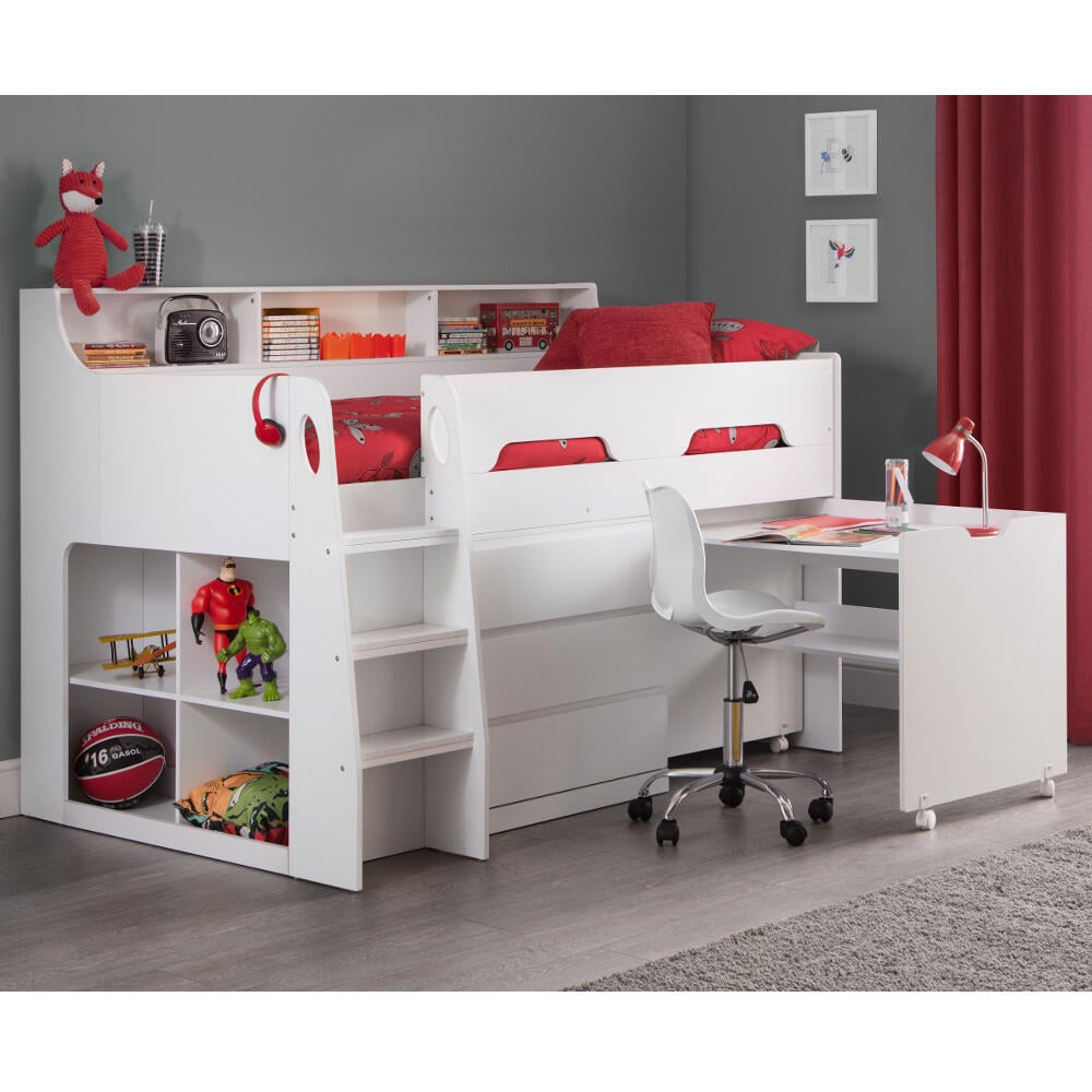 Jupiter White Wooden Mid Sleeper Cabin Bed Full Image